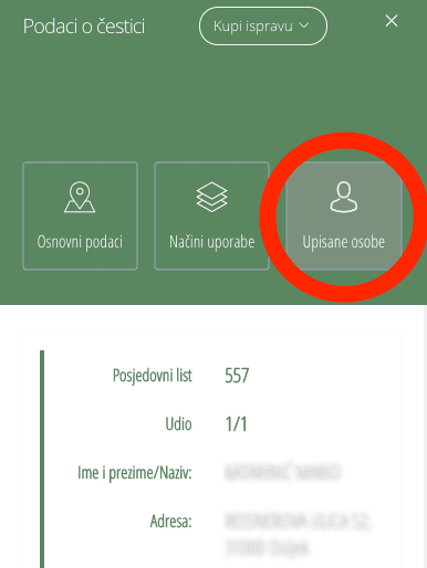 Katastarska čestica - upisane osobe