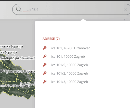 Katastar - opcija pretraga kroz slobodan unos teksta