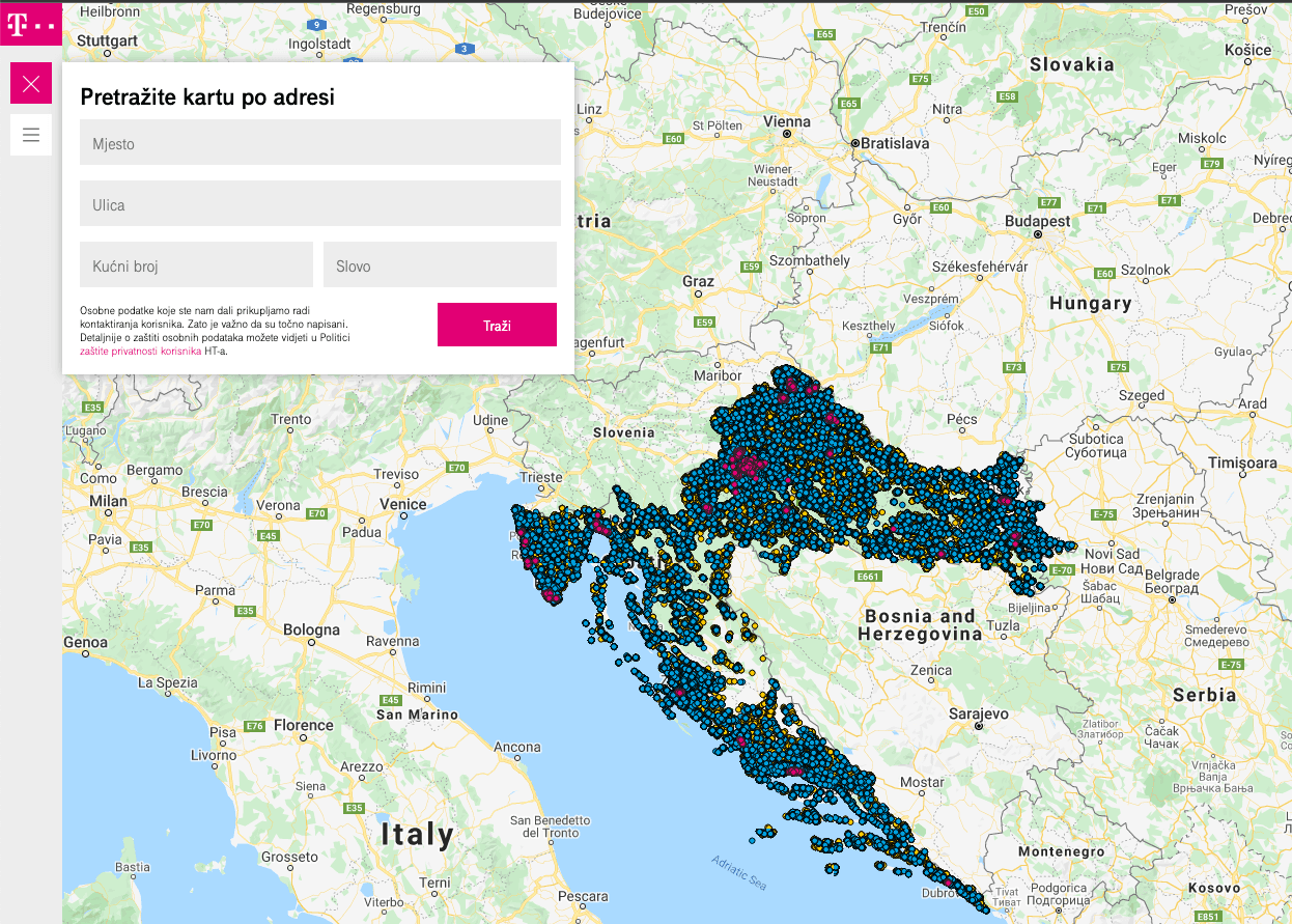 Tcom karta pokrivenosti početna stranica