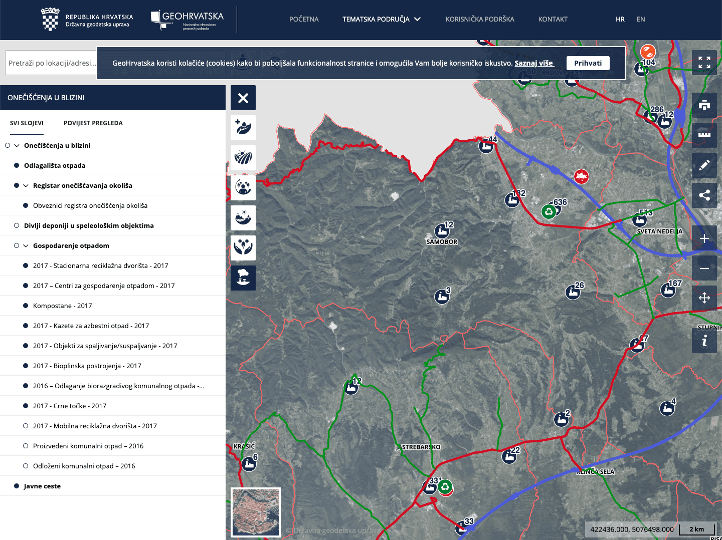 GeoHrvatska onečišćenja, odlagališta, reciklažna dvorišta itd.