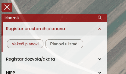 ISPU izbornik do važećih prostornih planova